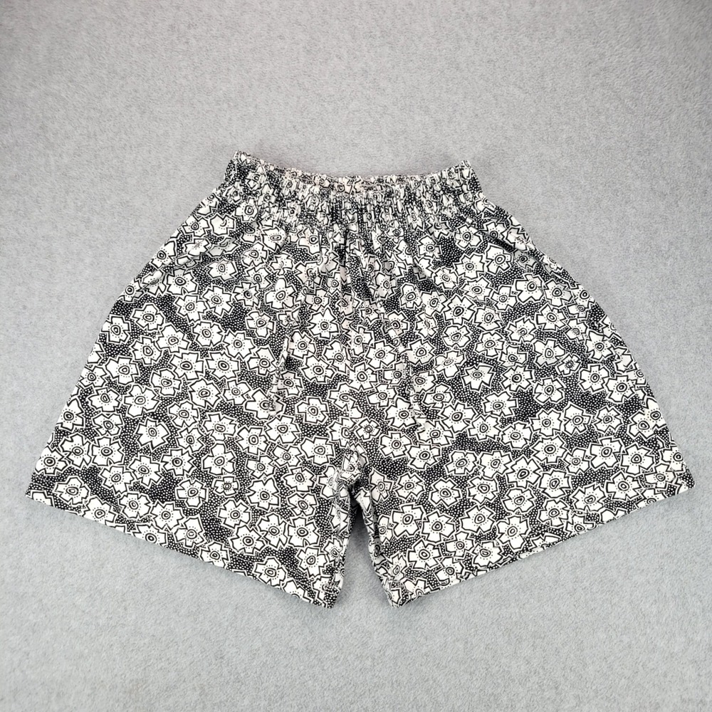 Hang Ten Geometric Floral Shorts Women Large Black White Vintage Elastic Waist - Picture 1 of 11